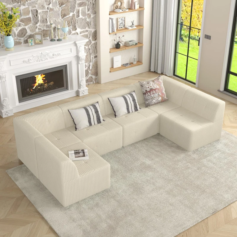Compressed Corner Sectional Sofa with Foam-Filled Seats, Sleeper Sofa Ideal for Living Room, Bedroom, 32" L x 32" W x 30" H, White