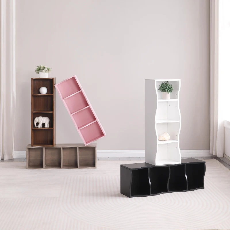 8-Tier Adjustable Slim Bookcase with Wavy Edge Design, Anti-Tip Hardware, Detachable Cabinets for Home Storage, 11.5" L x 9.5" W x 71" H, White