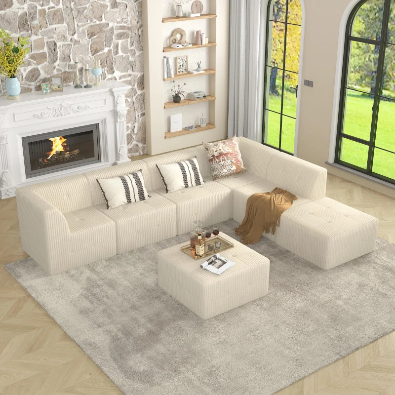Compressed Corner Sectional Sofa with Foam-Filled Seats, Sleeper Sofa Ideal for Living Room, Bedroom, 32" L x 32" W x 30" H, White