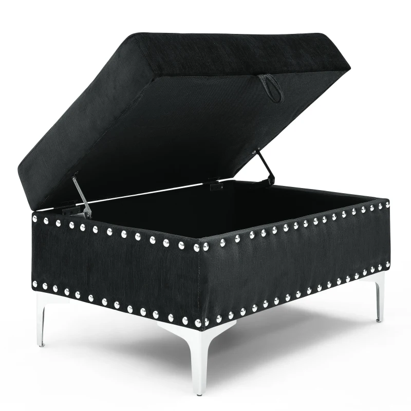 3-Seater Sectional Sofa with Reversible Chaise, Storage Ottoman and Metal Legs, Sofa Bed with Rivet Accents, 107.5" L x 80.5" W x 36" H, Black