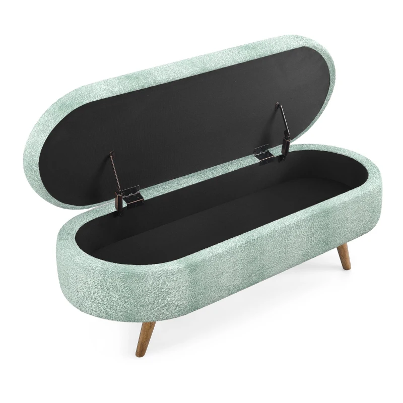 Oval Storage Ottoman Bench with Foam Cushion and Sturdy Rubberwood Legs, Multi-Use Footstool for Bedroom, 43.5" L x 16" W x 16" H, Cyan