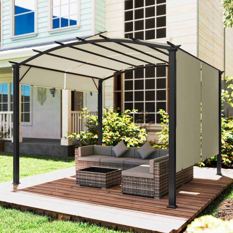 Outsunny 11' x 11' Outdoor Retractable Pergola Canopy for Backyard, Beige