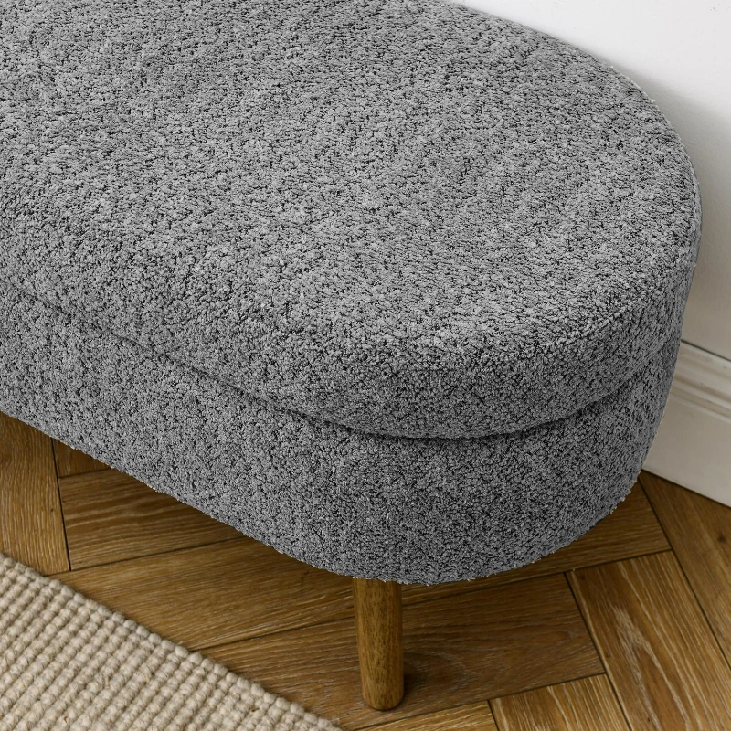 Oval Storage Ottoman Bench with Foam Cushion and Sturdy Rubberwood Legs, Multi-Use Footstool for Bedroom, 43.5" L x 16" W x 16" H, Grey