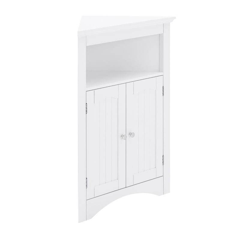 Bathroom Corner Storage Cabinet with Doors and Adjustable Shelves, Free-Standing Sideboard for Compact Room, 24" L x 12" W x 32.5" H, White