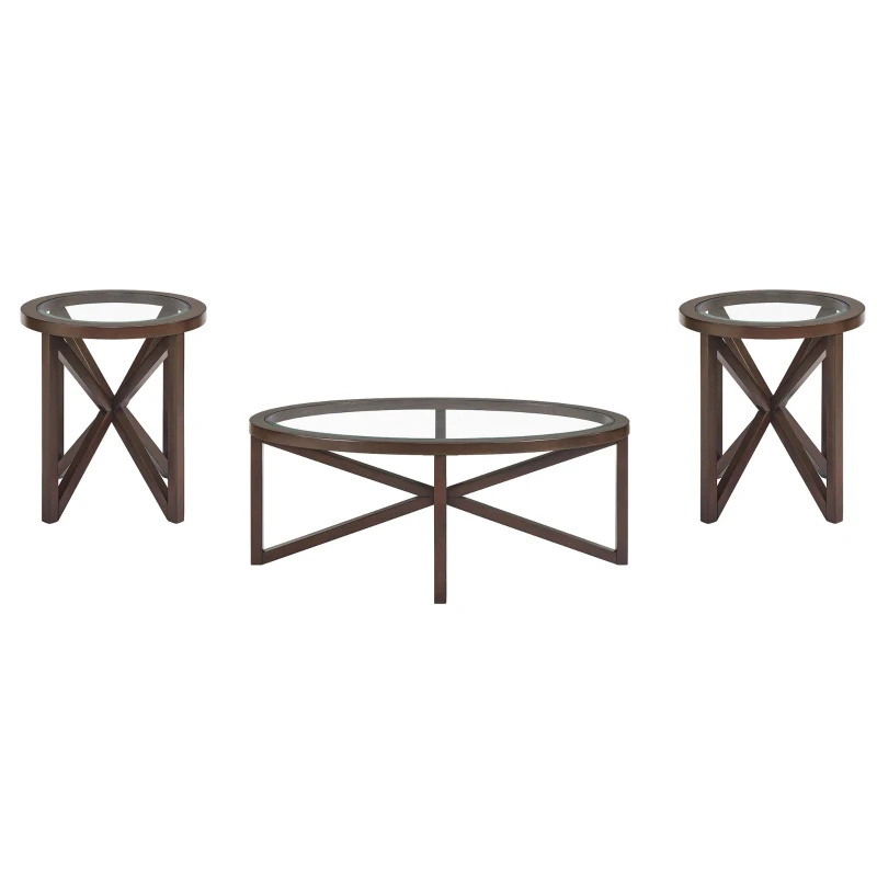 Modern Glass Coffee Table with Solid Wood Tripod Base, Anti-Scratch Curved Edges, Oval Desk for Living Room, 46.5" L x 28.5" W x 18" H, Cherry