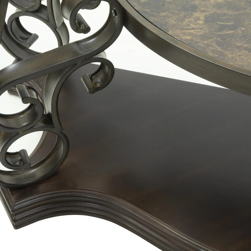 Stylish Sofa Table with Beveled Glass Top, MDF Birch Veneer Middle Shelf, Desk with Powder-Coated Serpentine Legs, 54" L x 20" W x 30" H, Brown
