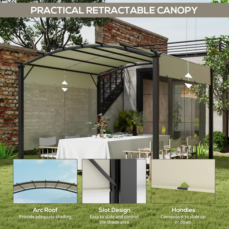 Outsunny 11' x 11' Outdoor Retractable Pergola Canopy for Backyard, Beige