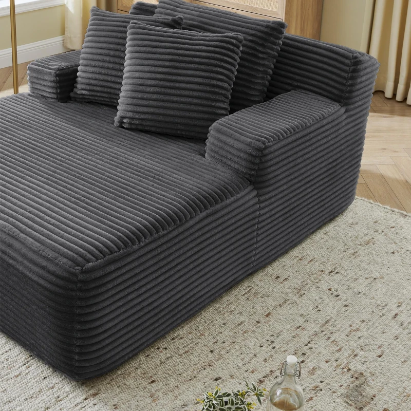 Modern Single Lazy Sofa Lounge Chair with High-Density Foam Fill, Sleeper Sofa Ideal for Living Room, 50" L x 65" W x 27.5" H, Dark Gray
