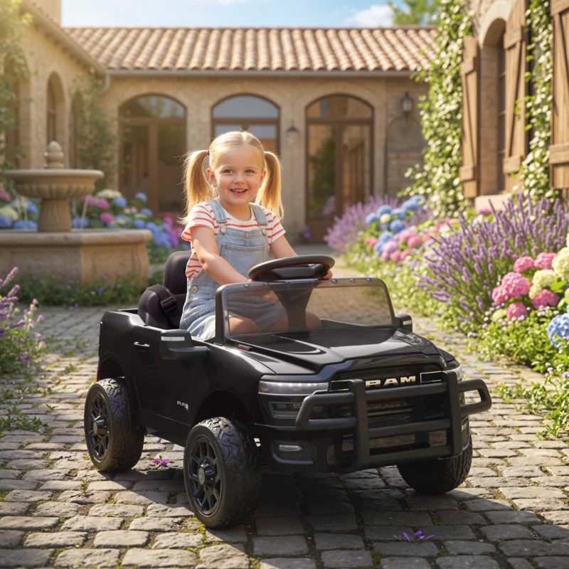 Qaba 12V Kids Ride on Car, Licensed Dodge RAM 3500 Ride on Toys with Dual Motors, Remote Control for Toddlers, Black