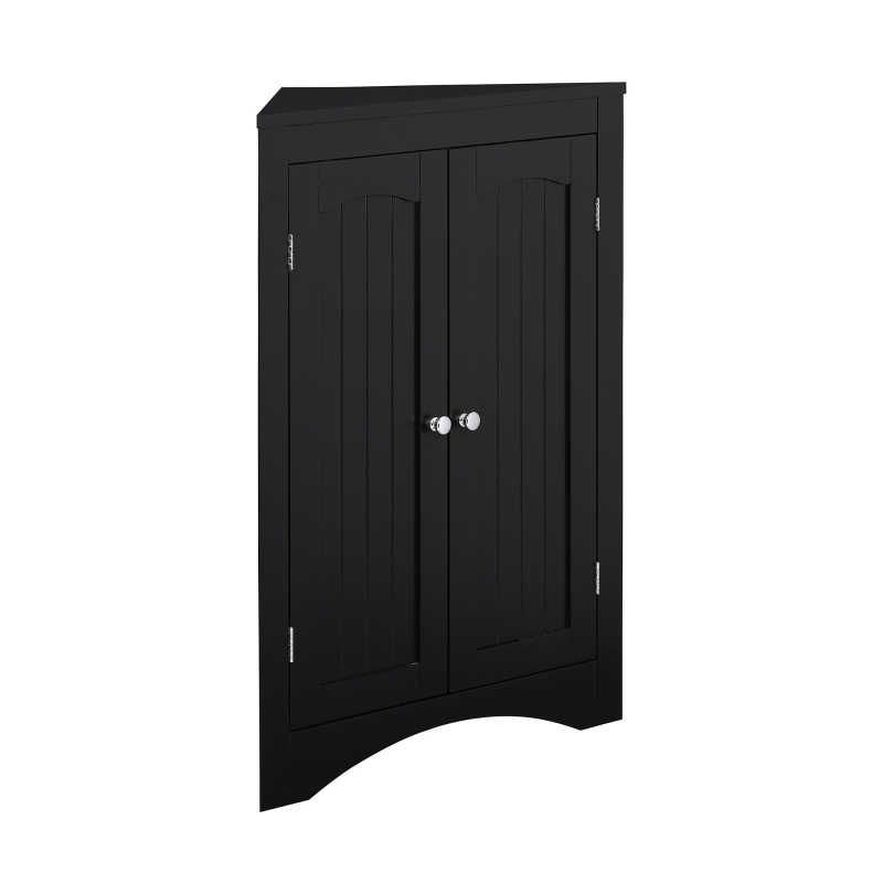 Bathroom Corner Storage Cabinet with Doors, Adjustable Shelves, Free-Standing Sideboard for Compact Room, 24.5" L x 12" W x 32.5" H, Black
