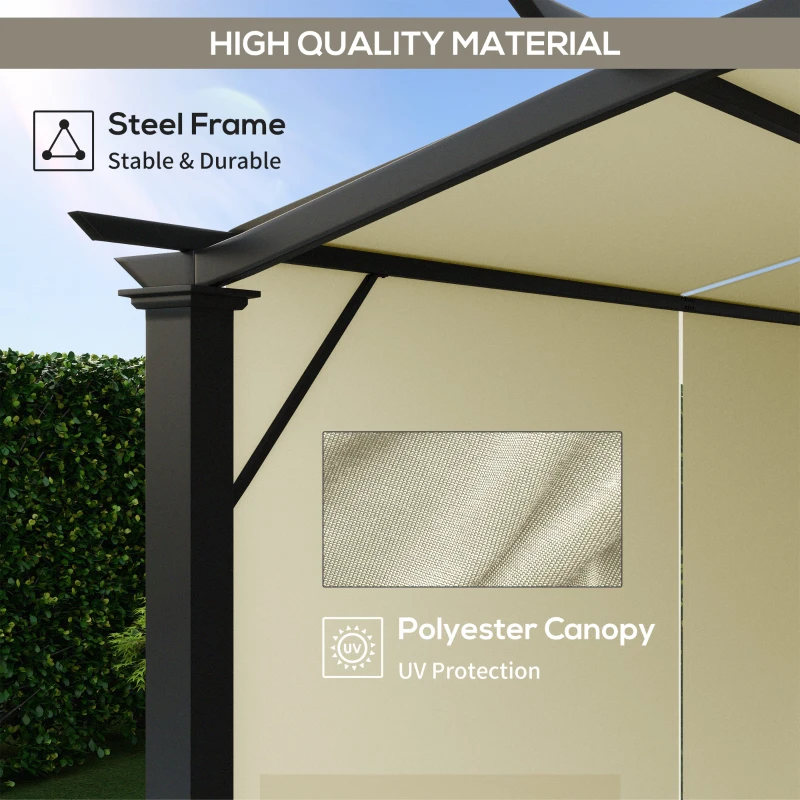 Outsunny 11' x 11' Outdoor Retractable Pergola Canopy for Backyard, Beige