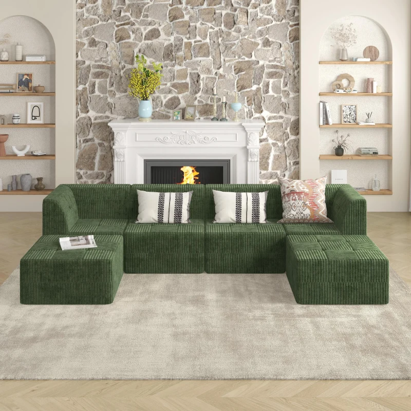 Compressed Corner Sectional Sofa with Plush Foam-Filled Seats, Sleeper Sofa Ideal for Living Room or Bedroom, 32" L x 32" W x 30" H, Green