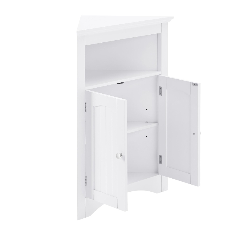 Bathroom Corner Storage Cabinet with Doors and Adjustable Shelves, Free-Standing Sideboard for Compact Room, 24" L x 12" W x 32.5" H, White