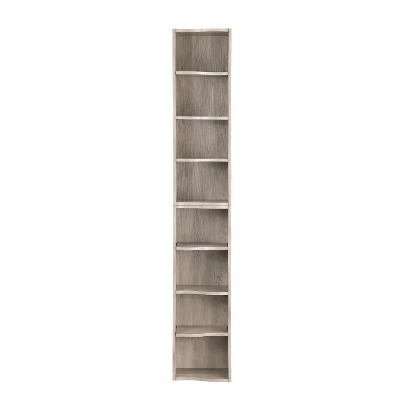 8-Tier Adjustable Slim Bookshelf with Adjustable Shelves, Anti-Tip Hardware, Detachable Cabinets for Living Room, 11.5" L x 9.5" W x 71" H, Gray