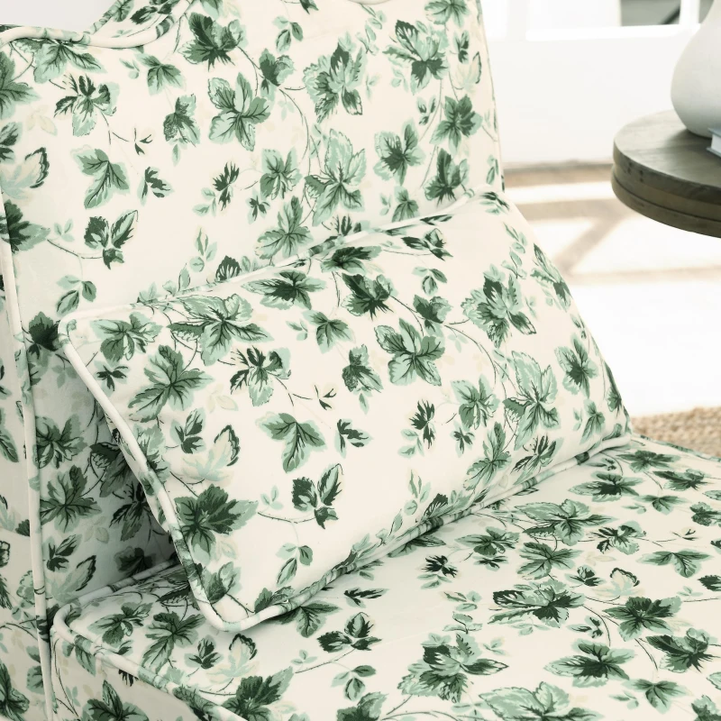 Flannel Single Dining Chair with Floral Pattern, Soft Padded Seat & Back, Armless Seat for Dining Room, 23.5" L x 26" W x 33.5" H, Green