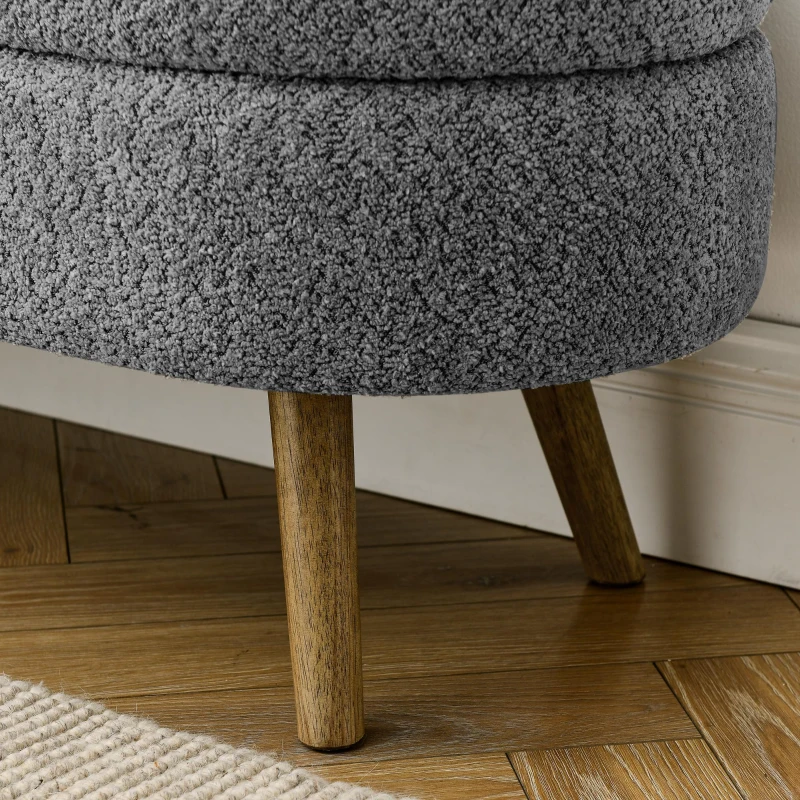 Oval Storage Ottoman Bench with Foam Cushion and Sturdy Rubberwood Legs, Multi-Use Footstool for Bedroom, 43.5" L x 16" W x 16" H, Grey