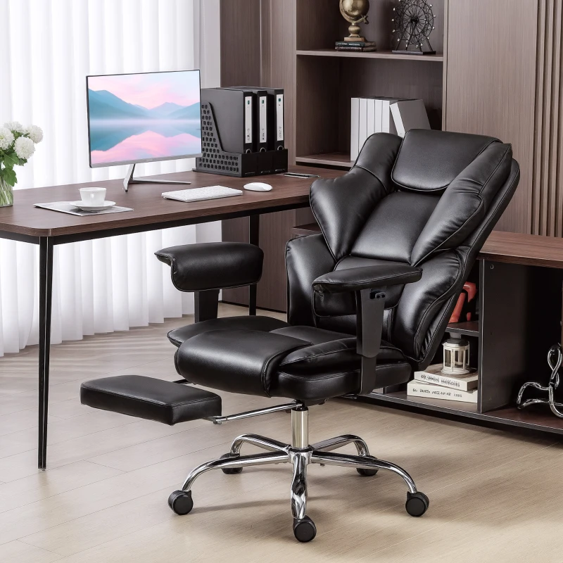 HOMCOM Big and Tall Office Chair, 400 lbs Overstuffed Desk Chair with Spring Cushion, Shaped Foam, PU Leather