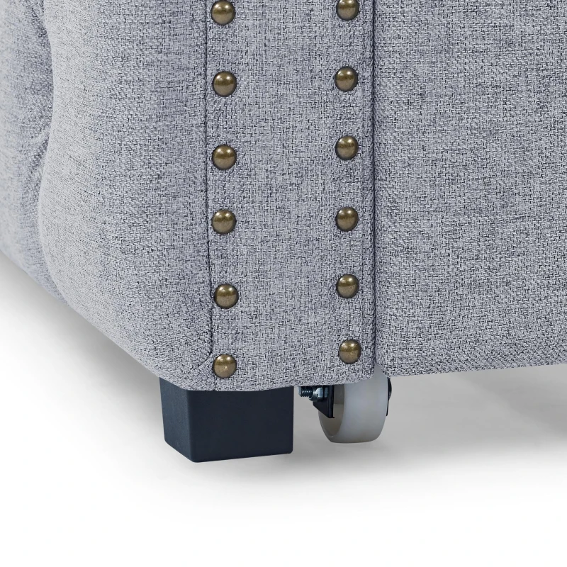 Upholstered Tufted Daybed with Button-Tufted Square Arms, Nailhead Trim, Sofa Bed with Pull-Out Trundle, 85" L x 42.5" W x 31.5" H, Grey