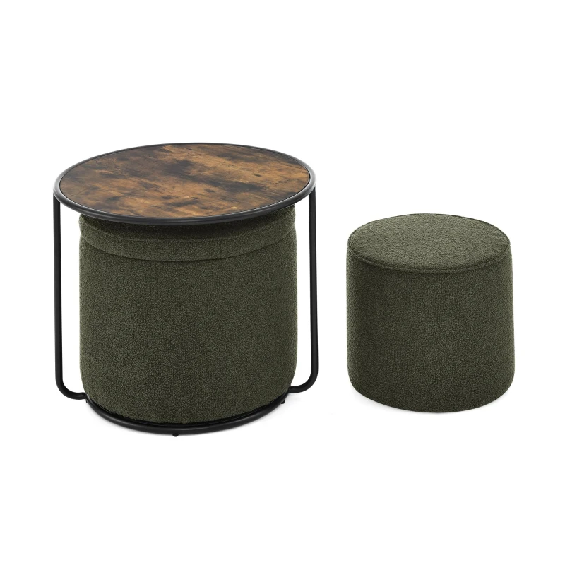 Ottoman Convertible Multi-Function Ottoman Table with Hidden Storage, Coffee Table Set for Living Room, 23.5" L x 23.5" W x 20" H, Dark Green