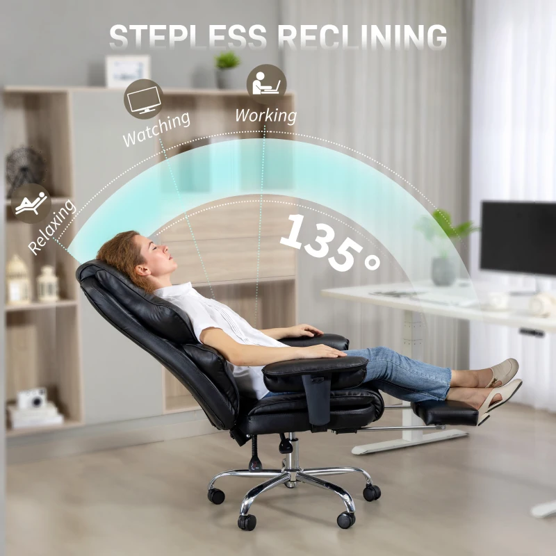 HOMCOM Big and Tall Office Chair, 400 lbs Overstuffed Desk Chair with Spring Cushion, Shaped Foam, PU Leather