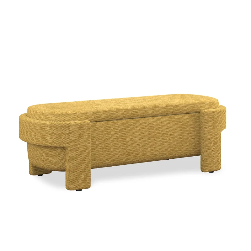 Linen Upholstered Storage Bench with High-Density Foam Cushion, Hidden Storage Ottoman with Turned Legs, 51.5" L x 20.5" W x 17" H, Yellow