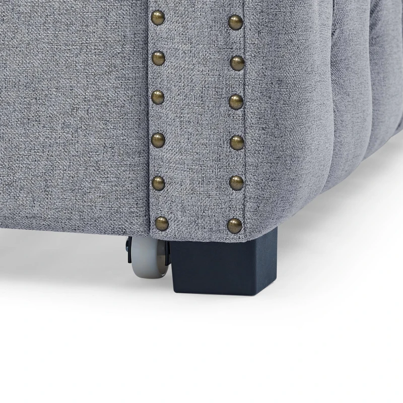 Upholstered Tufted Daybed with Button-Tufted Square Arms, Multi-Functional Sofa Bed with Pull-Out Twin Trundle, 85" L x 57" W x 31.5" H, Grey