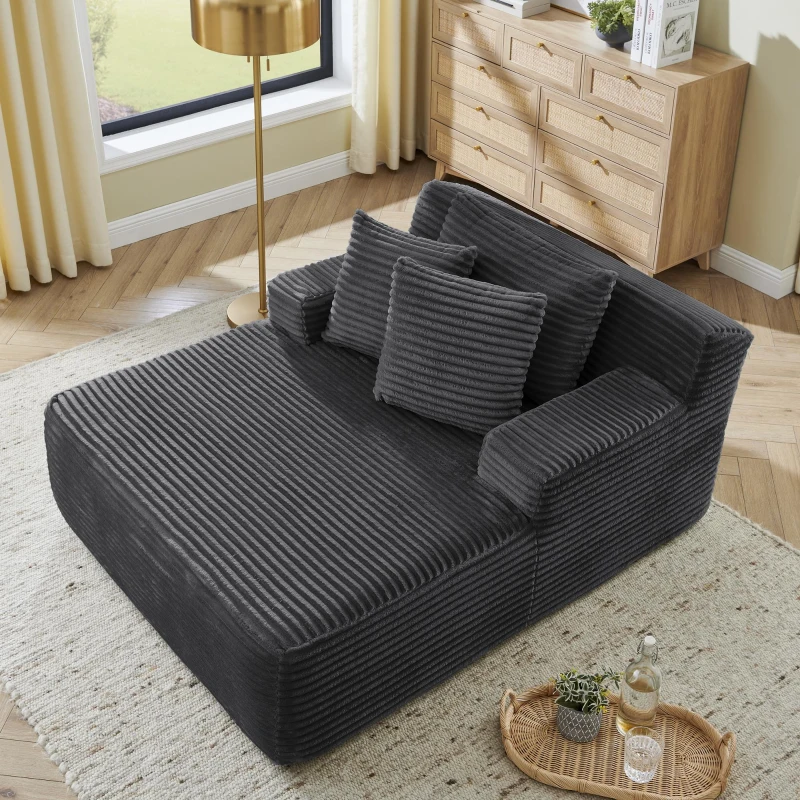 Modern Single Lazy Sofa Lounge Chair with High-Density Foam Fill, Sleeper Sofa Ideal for Living Room, 50" L x 65" W x 27.5" H, Dark Gray
