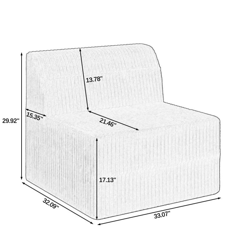 Single-Seat Compressed Sectional Sofa with Reversible Modular Design, Foam Construction for Plush Lounging, 33" L x 32" W x 30" H, Grey