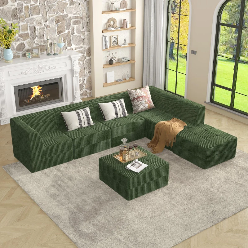 Compressed Sectional Ottoman Sofa with Space-Saving Reversible Design, Sleeper Sofa with Breathable Fabric, 33" L x 33" W x 17" H, Green