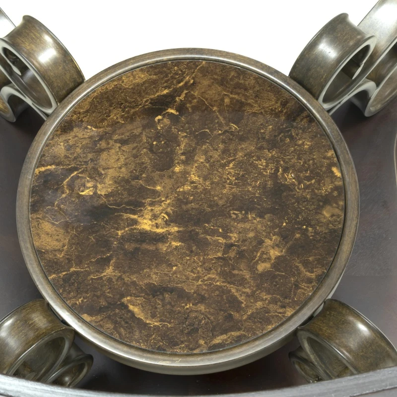 2-Tier Traditional End Table with Powder-Coated Metal Serpentine Legs, Sofa Table with Beveled Glass Top, 26.5" L x 26.5" W x 24" H, Brown