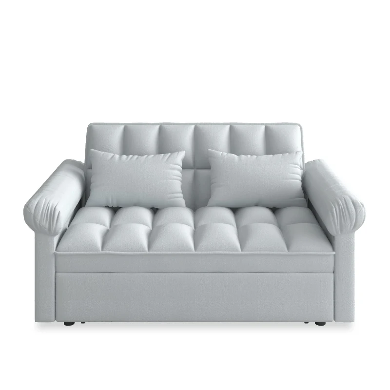 Flannel Loveseat Sofa Bed with Adjustable Back, Plastic Legs, Pull-Out Sleeper with High-Resilience Foam, 56" L x 34" W x 31.5" H, Grey