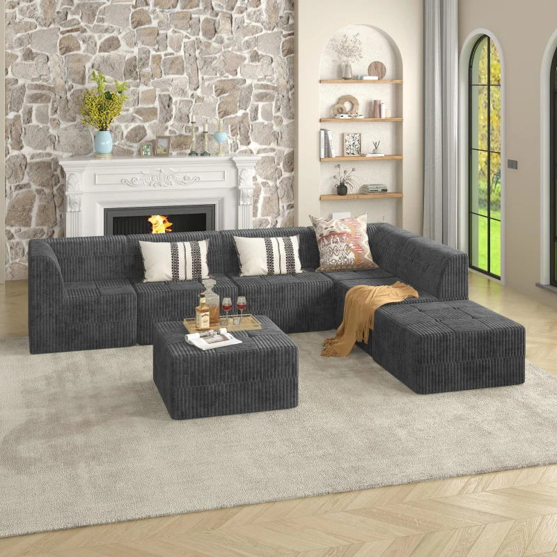 Single-Seat Compressed Sectional Sofa with Reversible Modular Design, Foam Construction for Plush Lounging, 33" L x 32" W x 30" H, Grey