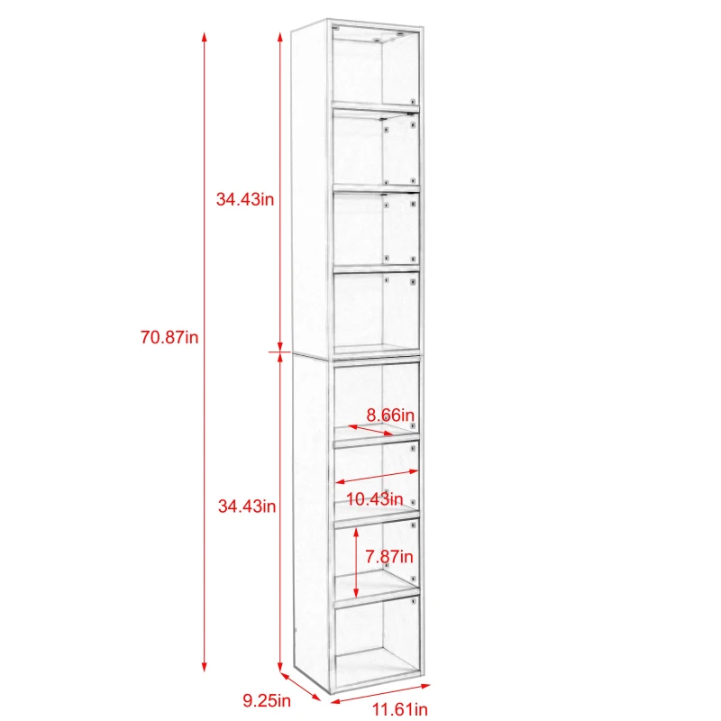 8-Tier Slim Media Tower Rack with Adjustable Shelves, Anti-Tip Hardware, Tall Narrow Bookcase for Compact Room, 11.5" L x 9.5" W x 71" H, Black