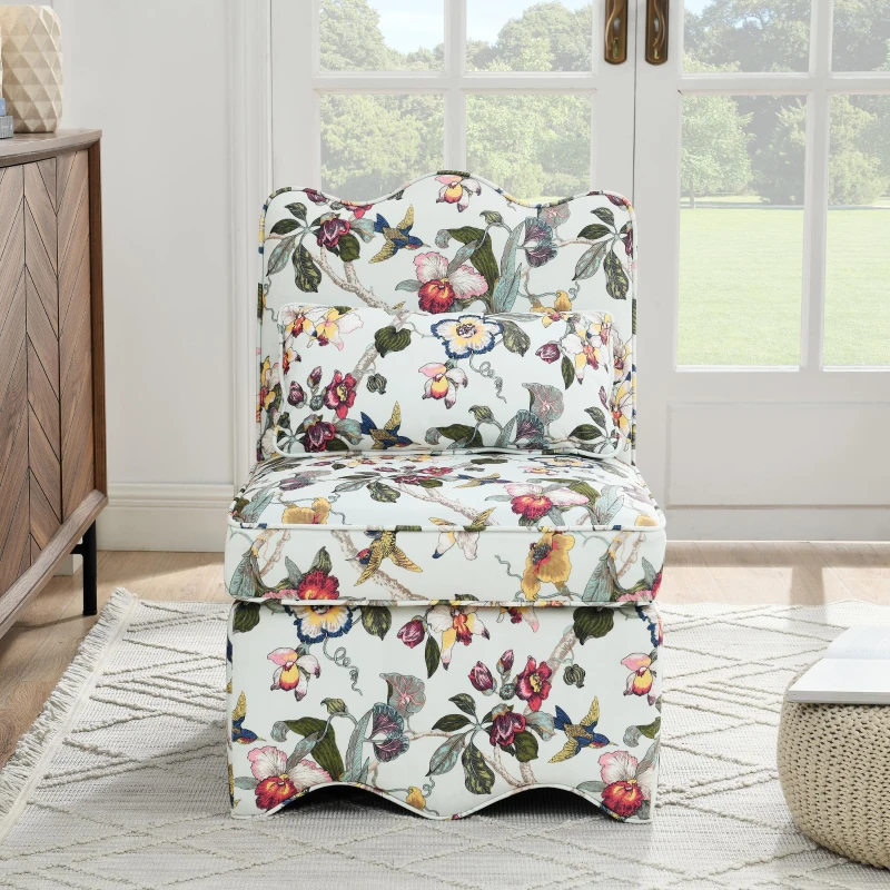 Flannel Upholstered Armless Dining Chair with Soft Foam Seat & Backrest, Seat with Matching Lumbar Pillow, 23.5" L x 26" W x 33.5" H, Red