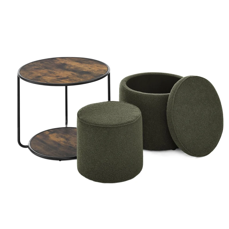Ottoman Convertible Multi-Function Ottoman Table with Hidden Storage, Coffee Table Set for Living Room, 23.5" L x 23.5" W x 20" H, Dark Green