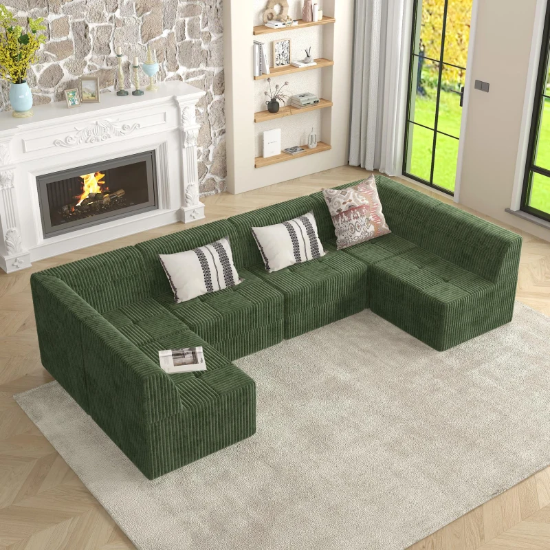 Compressed Corner Sectional Sofa with Plush Foam-Filled Seats, Sleeper Sofa Ideal for Living Room or Bedroom, 32" L x 32" W x 30" H, Green