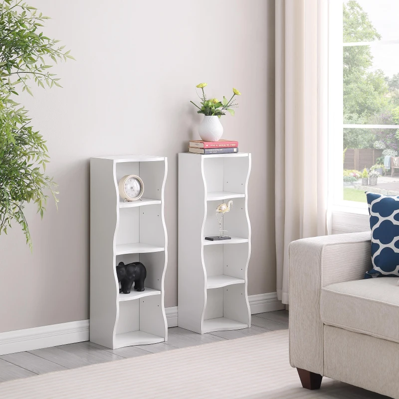 8-Tier Adjustable Slim Bookcase with Wavy Edge Design, Anti-Tip Hardware, Detachable Cabinets for Home Storage, 11.5" L x 9.5" W x 71" H, White