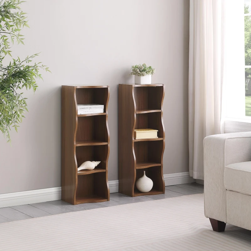 8-Tier Adjustable Slim Bookshelf with Adjustable Shelves, Anti-Tip Hardware, Detachable Cabinets for Living Room, 11.5" L x 9.5" W x 71" H, Walnut