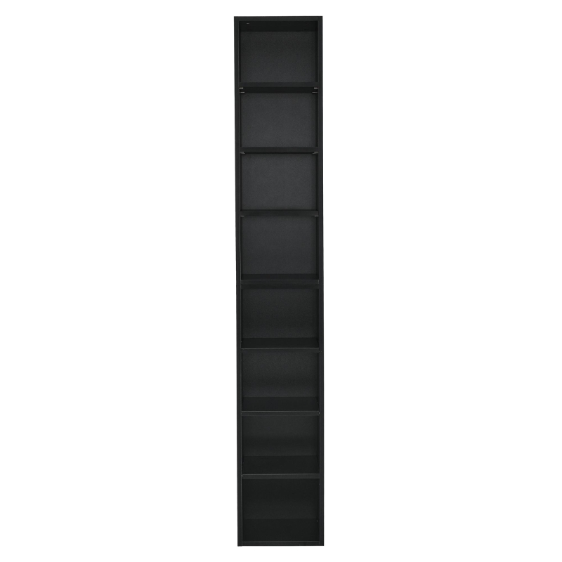 8-Tier Slim Media Tower Rack with Adjustable Shelves, Anti-Tip Hardware, Tall Narrow Bookcase for Compact Room, 11.5" L x 9.5" W x 71" H, Black