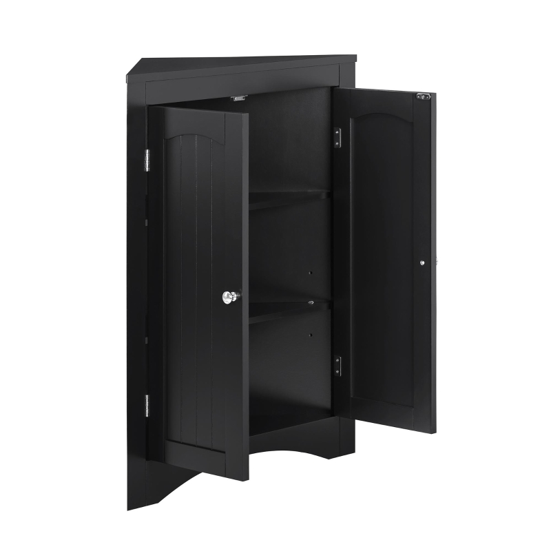 Bathroom Corner Storage Cabinet with Doors, Adjustable Shelves, Free-Standing Sideboard for Compact Room, 24.5" L x 12" W x 32.5" H, Black