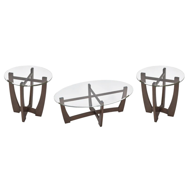 23.5" Round Tempered Coffee Table with Scratch-Resistant Glass Top, Solid Wood Frame with Quick Assembly, 23.5'' L x 23.5'' W x 23.5'' H, Cherry