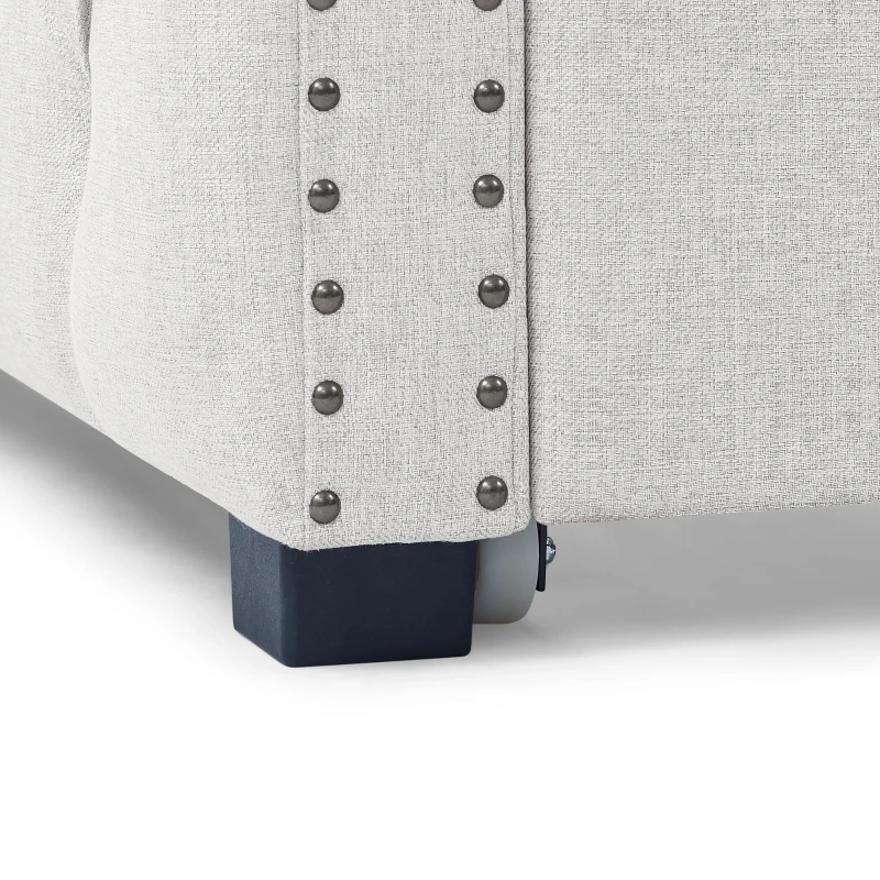 Twin Daybed with Trundle, Button Tufting and Nailhead Trim, Sofa Bed with Foam-Padded Back and Arms, 85" L x 42.5" W x 31.5" H, Beige