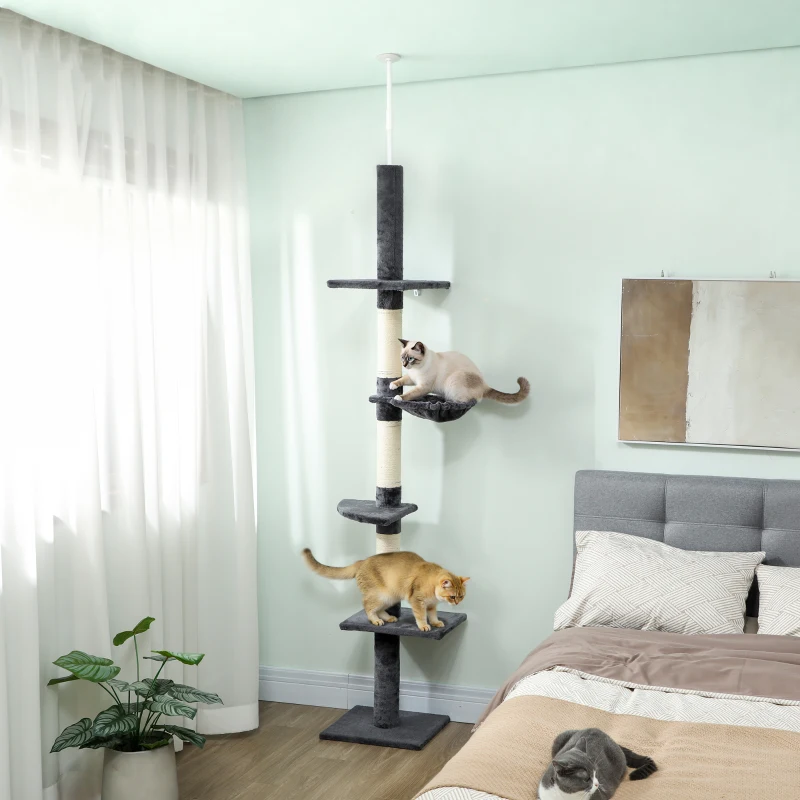 PawHut 8.5ft Cat Climbing Tree 5-Tier Kitty Activity Center with Scratching Post  Dark Grey