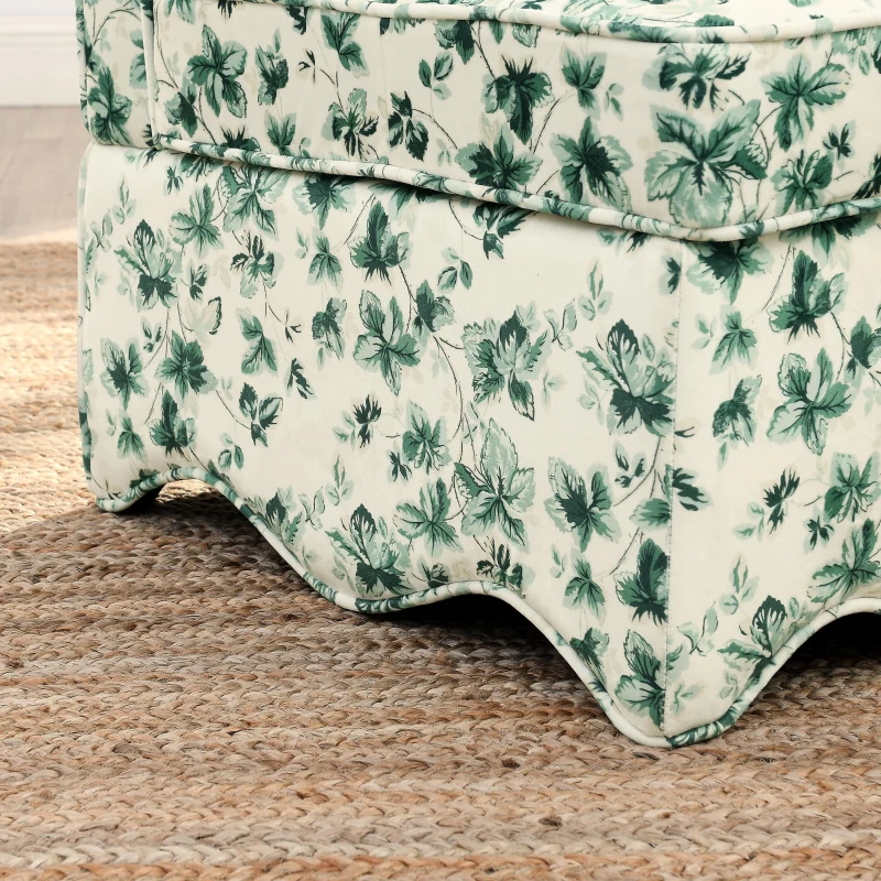 Flannel Single Dining Chair with Floral Pattern, Soft Padded Seat & Back, Armless Seat for Dining Room, 23.5" L x 26" W x 33.5" H, Green