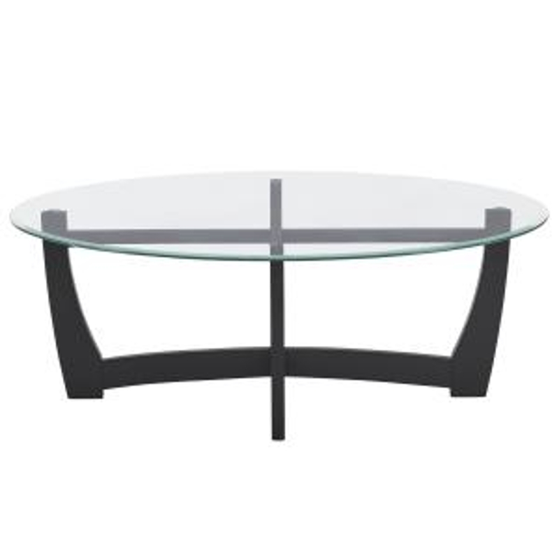 48" Oval Tempered Glass Coffee Table with Tempered Glass Top, Easy-Clean Surface, Center Table for Living Room, 48" L x 30" W x 18" H, Black
