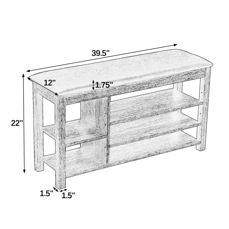 Height-Adjustable Long Shoe Bench with Lift-Up Concealed Storage, Durable Stool with Ventilated Compartments, 39.5" L x 12" W x 22" H, Vintage