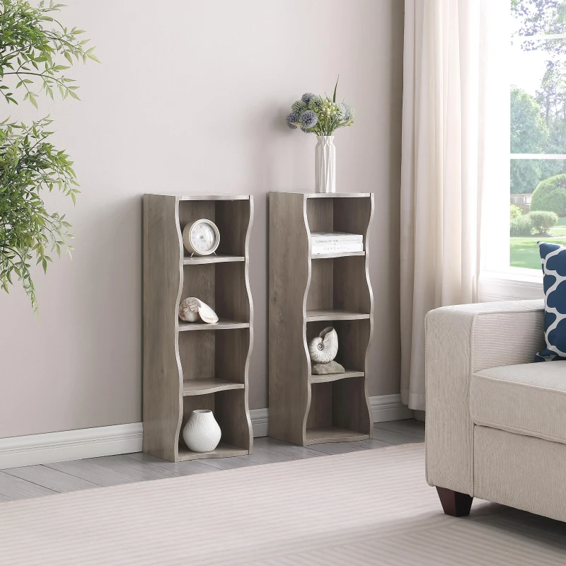 8-Tier Adjustable Slim Bookshelf with Adjustable Shelves, Anti-Tip Hardware, Detachable Cabinets for Living Room, 11.5" L x 9.5" W x 71" H, Gray