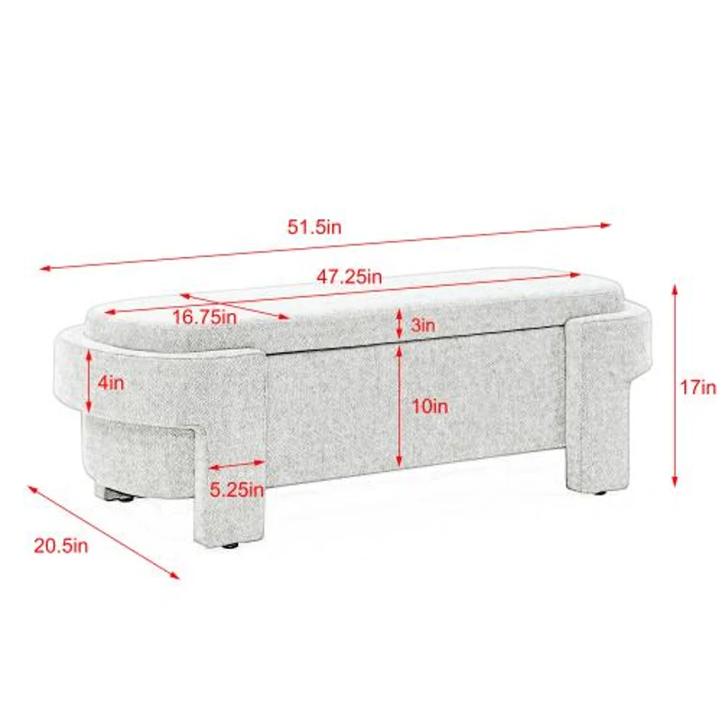 Linen Upholstered Storage Bench with High-Density Foam Cushion, Hidden Storage Ottoman with Turned Legs, 51.5" L x 20.5" W x 17" H, Yellow
