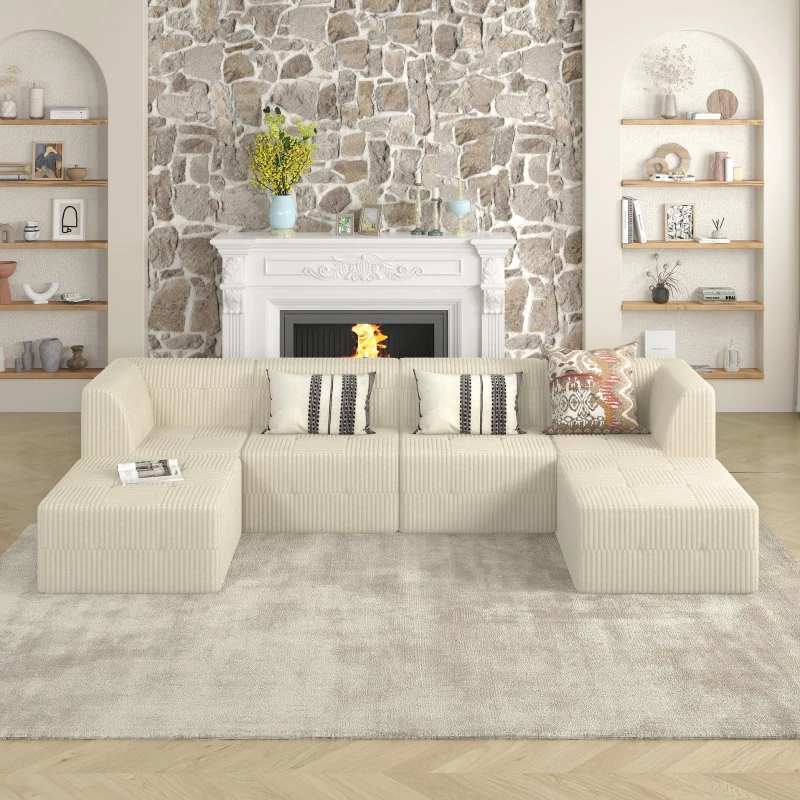 Single-Seat Compressed Sectional Sofa with Reversible Modular Design, Foam Construction for Plush Lounging, 33" L x 32" W x 30" H, White