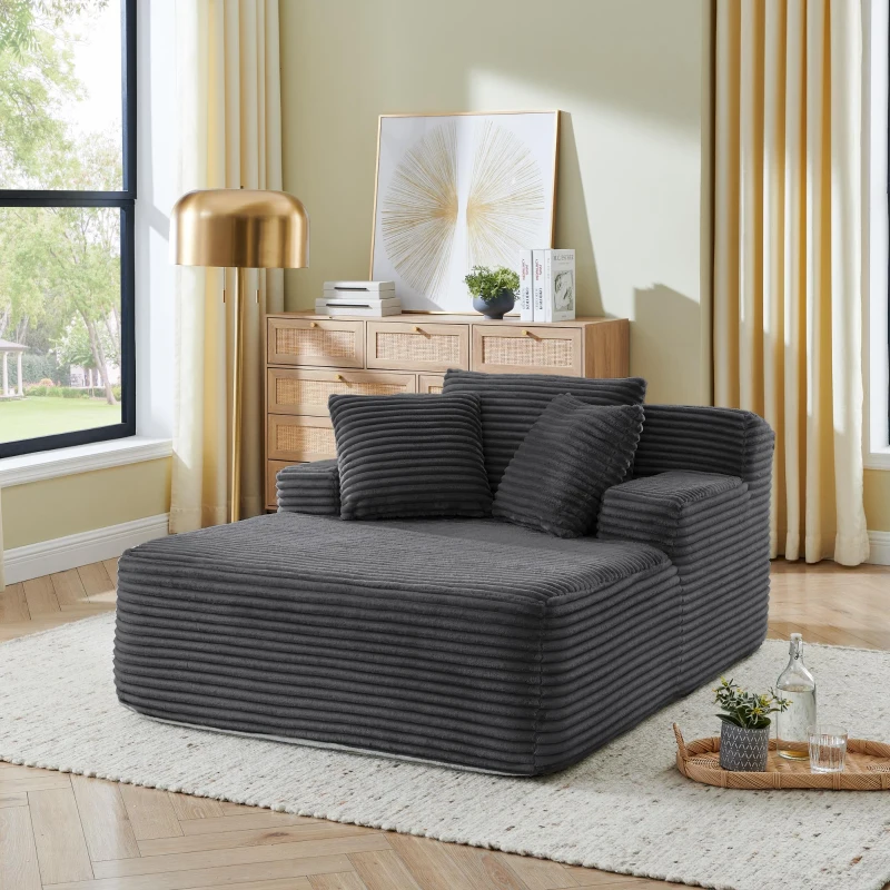Modern Single Lazy Sofa Lounge Chair with High-Density Foam Fill, Sleeper Sofa Ideal for Living Room, 50" L x 65" W x 27.5" H, Dark Gray